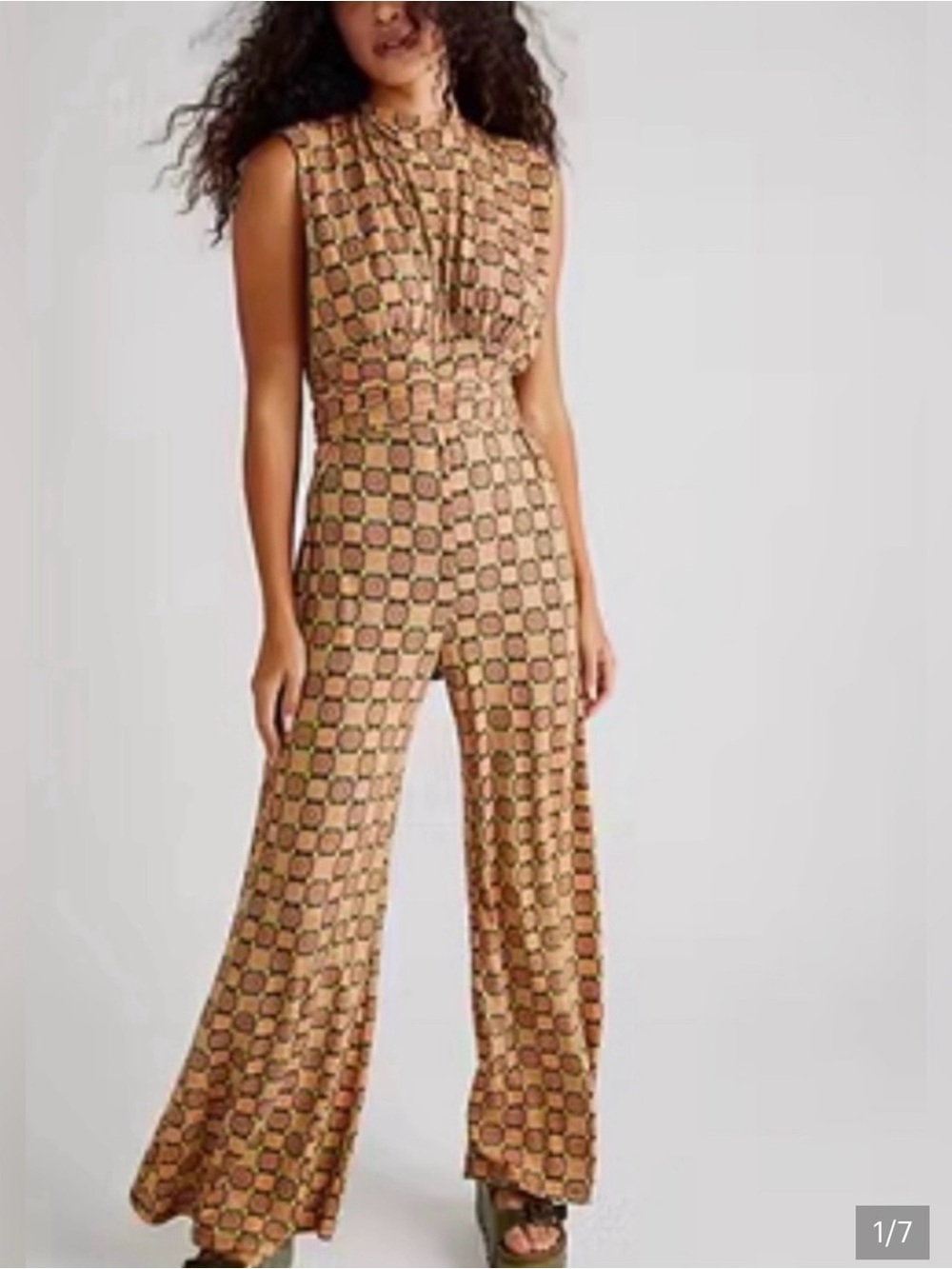Free People Orange Floral Geometric Maxi Jumpsuit